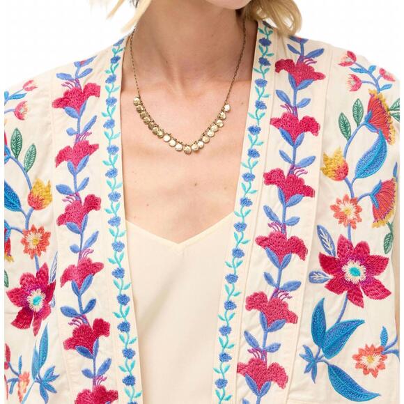 NEW JOHNNY WAS elizabeth front tie patchwork kimono in ecru - Picture 5 of 6